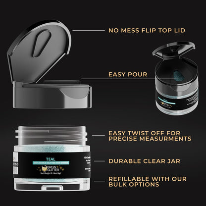 Brew Glitter Teal Edible Drink Glitter 1x 4g Jar for Cocktails, Beer, & Beverages
