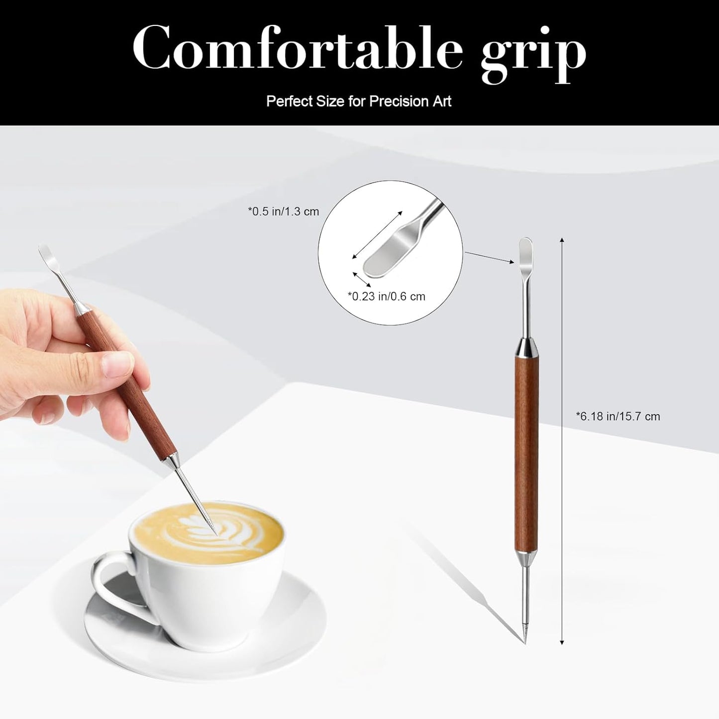 2-Pack Latte Art Pen Set, Stainless Steel Coffee Drawing Tool with Wood Handle, Double-Ended Barista Accessories for Creating Professional Espresso Tools, Home & Travel & Cafe Use