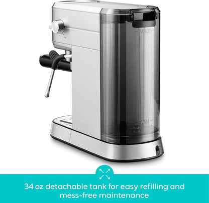 CASABREWS CM5418 Espresso Machine 20 Bar, Compact Espresso Maker with Steam Milk Frother, Stainless Steel Coffee Machine with 34oz Removable Water Tank for Cappuccino, Latte, Silver