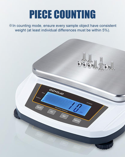 GOYOJO Digital Analytical Balance and Lab Scale, 5000g Capacity, 0.01g Precision, Stainless Steel, Multi-Unit (g/oz/ct/lb) for Jewelry, Kitchen, and Lab – Reliable, Accurate, Easy to Use, Black Panel