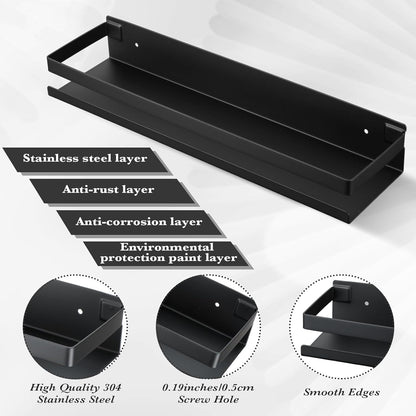 Lallisa 2 Pieces Stainless Steel Shelf Bathroom Shower Floating Shelves Wall Mounted Shower Caddy Basket Shelf Storage Organizer Shelves for Bathroom, Kitchen, Living Room (Black,11.81 Inch/ 30 cm)