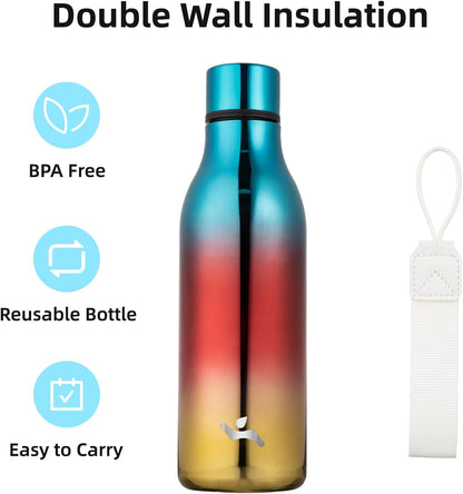 Insulated Water Bottle with Strap,18 oz Double Wall Stainless Steel Vacuum Bottles Metal Water Flask,Caribbean Sunrise