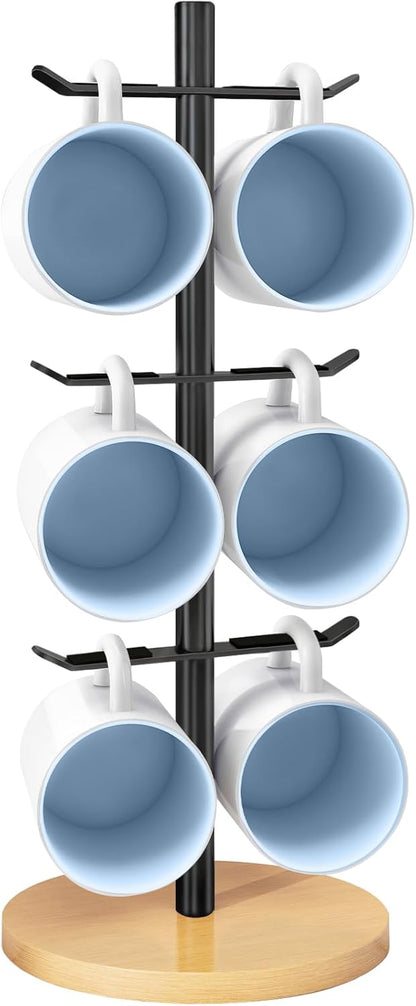 Coffee Cup Holder Tree, Mug Holder with 6 Hooks, Mug Tree for Counter, Metal Mug Rack, Coffee Mug Stand(Balck)