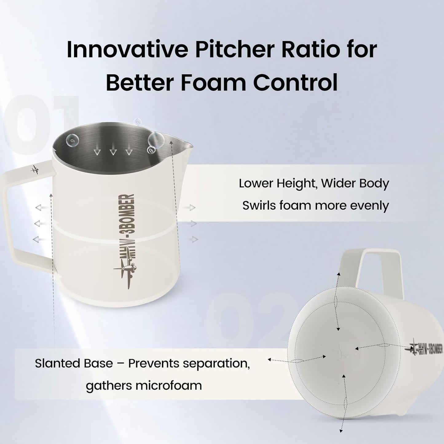 MHW-3BOMBER Espresso Steaming Pitcher Milk Frothing Pitcher Stainless Steel Milk Coffee Cappuccino Latte Art Barista Cup 20oz/600ml P5021W