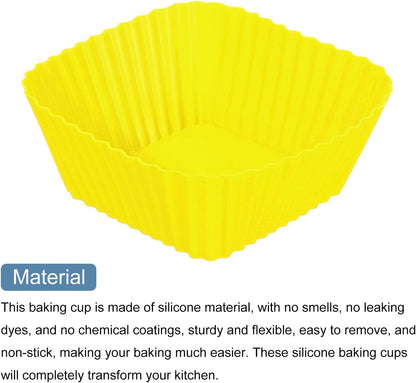 uxcell 36Pcs Silicone Cupcake Baking Cups, Silicone Muffins Liners Non-Stick Square Baking Cups, for Cooking Eggs Baking Muffins and Make a Cake(Yellow)
