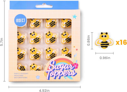 Edible Bees Cake Decorations, 16 pcs Bee Cake Decorations, Edible Bee for Cupcakes, Ice Cream, Waffles, Cookies, Cake, Macaron