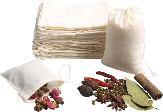 Eketirry Spice Bags, 10pcs Reusable Empty Tea Bags, Muslin Strainer Bags, Soup Bags for Cooking, Natural Cotton Fine Mesh Cheesecloth Bags for Cold Brew Coffee(4 x6Inch)