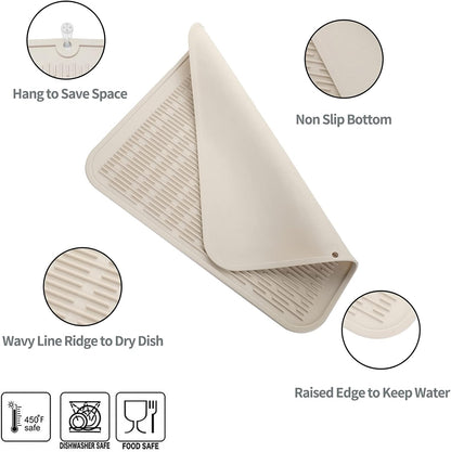 Silicone Dish Drying Mat for Multiple Usage,Easy clean,Eco-friendly,Heat-resistant Silicone Mat for Kitchen Counter or Sink,Refrigerator or Drawer Liner Tapioca XL 18 inches x 16 inches