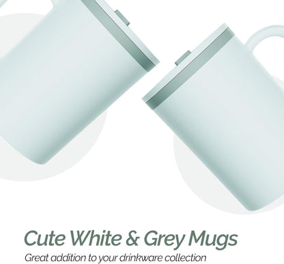 Copco Iconic 16oz Double Wall Insulated Desk Mug with Lid & Handle, Set of 2, BPA-Free Reusable Plastic, Spill-Proof, Microwave & Dishwasher Safe, Wide Mouth, Cup Holder Friendly (Grey)