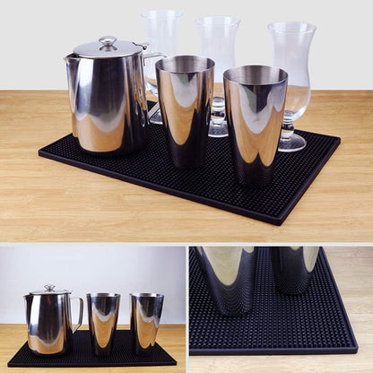 17.7" x 11.8" Rubber Bar Mats, Non-Slip and Anti-Spill Non-Toxic Soft Rubber Mats, Coffee Bars, Bars, Restaurants and Barbers Service Mats, Black, 2Pack