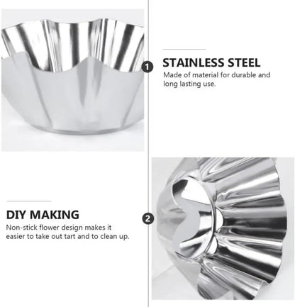 12 Pcs Stainless Steel Tart Pans - Non-Stick Flower Cookie Cutters Mold for Baking - Flower and Round Muffin Cups - Cupcake Mold for Kitchen