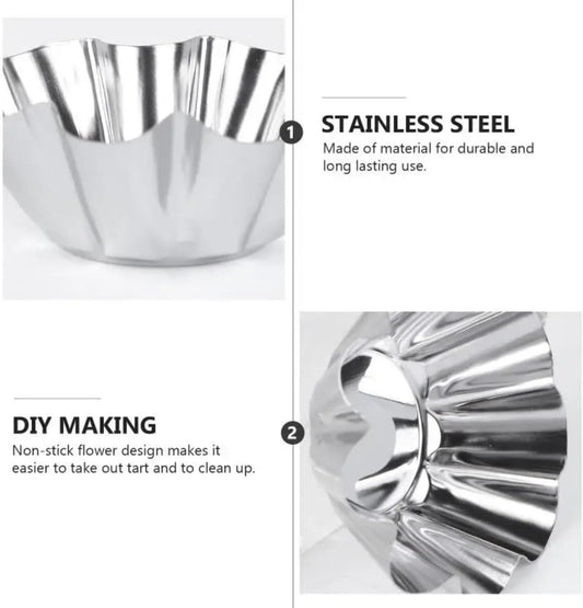 12 Pcs Stainless Steel Tart Pans - Non-Stick Flower Cookie Cutters Mold for Baking - Flower and Round Muffin Cups - Cupcake Mold for Kitchen
