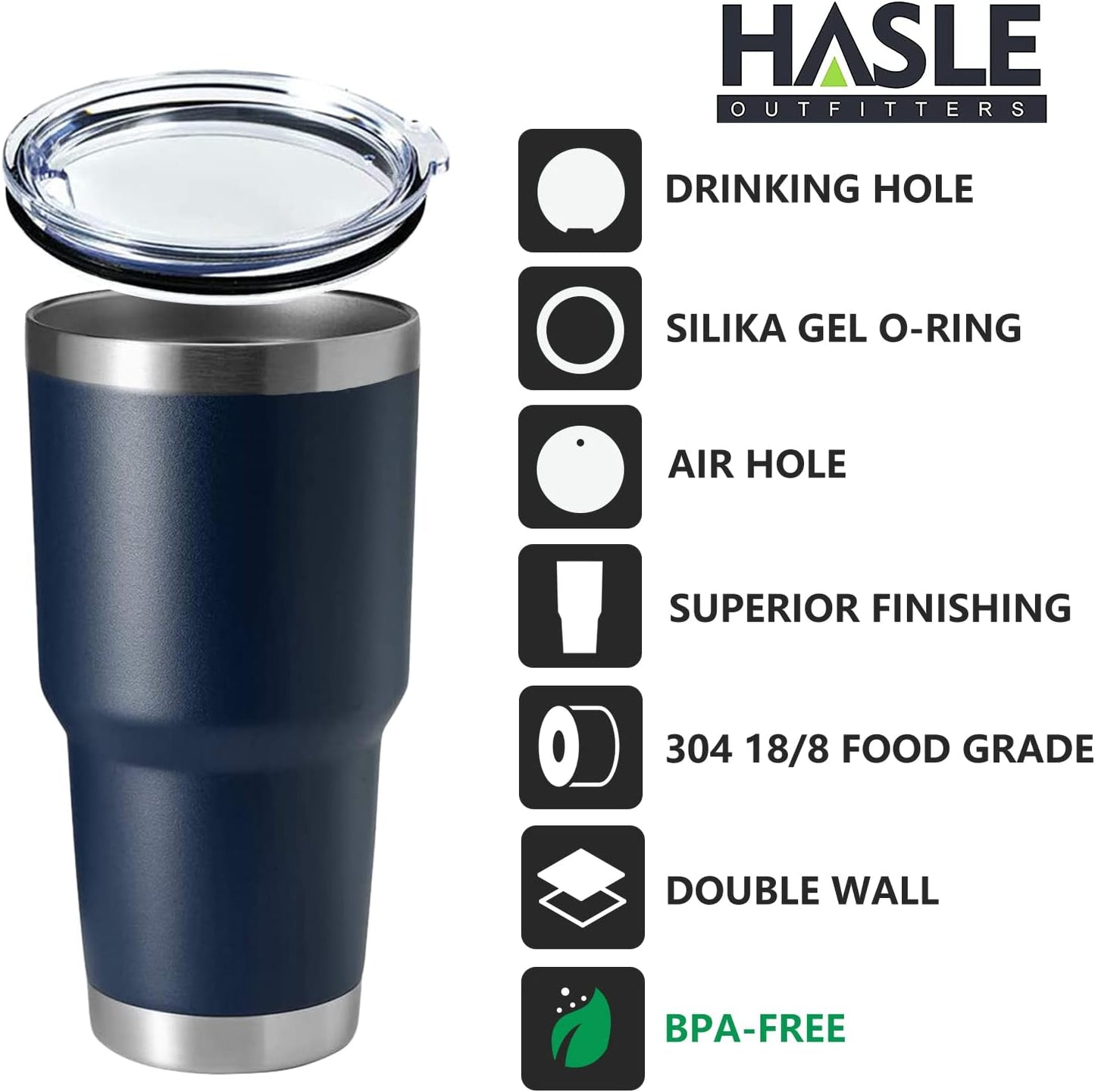 HASLE OUTFITTERS 30oz Stainless Steel Tumbler, Double Wall Vacuum Insulated Travel Mug Tumbler, Durable Insulated Coffee Mug, Gift Box Set (Navy, 4)