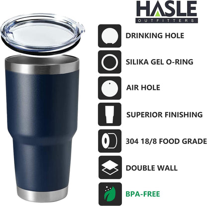 HASLE OUTFITTERS 30oz Stainless Steel Tumbler, Double Wall Vacuum Insulated Travel Mug Tumbler, Durable Insulated Coffee Mug, Gift Box Set (Navy, 4)
