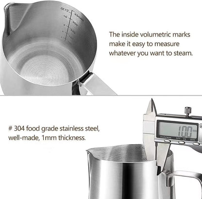 HOOMIL Milk Frothing Pitcher, 32oz/900ml Stainless Steel Steaming Pitcher Barista Milk Frother Cup Jug for Espresso Machine Coffee Cappuccino Latte Art - Silver
