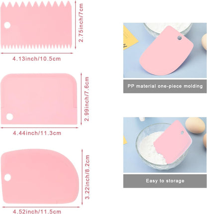 Offset Spatula Set with Pink Cake Scrapers, 3 Pack Angled Frosting Spatulas (6, 8, 10 inch) & 3 Cake Smoother Scrapers, Stainless Steel Icing Spatula for Cake Decorating, Baking & Pastry