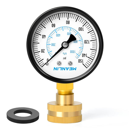 MEANLIN MEASURE 0-150psi Water Pressure Gauge,3/4" Female 2.5" FACE DIAL Water Pressure Test Gauge with Sealing Ring, Water Pressure Gauge for Home