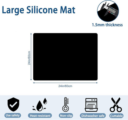 24"x24"(60cmx60cm) Silicone Mat for Kitchen Counter, Heat Resistant Non-Slip Countertop Protector, Waterproof Silicone Craft Mat for Kitchen Island, Dark Gray