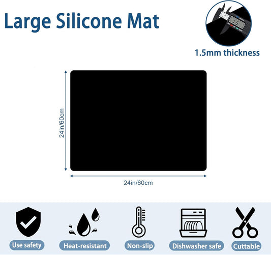 24"x24"(60cmx60cm) Silicone Mat for Kitchen Counter, Heat Resistant Non-Slip Countertop Protector, Waterproof Silicone Craft Mat for Kitchen Island, Dark Gray