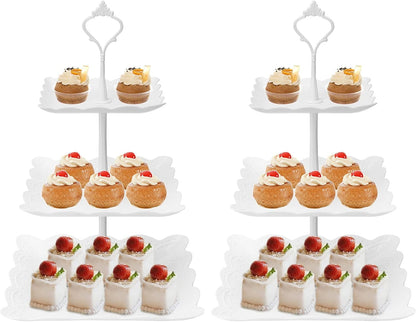 Coitak Plastic Cupcake Stands, 3 Tier Cupcake Stand, Dessert Tower Tray for Tea Party, Baby Shower and Wedding (2 Pack)