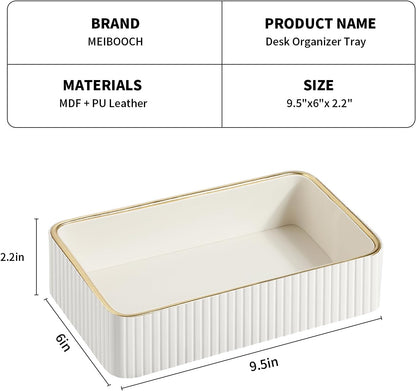 Desk Organizer Tray, PU Leather Valet Tray Nightstand Organizer Cologne Perfume Trays for Men Women, Decorative Vanity Trays Key Bowl Trinket Dish (Ivory, 9.5" x 6" x 2.2")