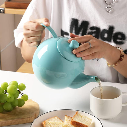 Sweejar Porcelain Teapot with Removable Stainless Steel Infuser,Microwave & Dishwasher Safe Tea Pots for Loose Tea,Tea Infuser Pots for Chrismas Women Gift (40oz Turquoise)
