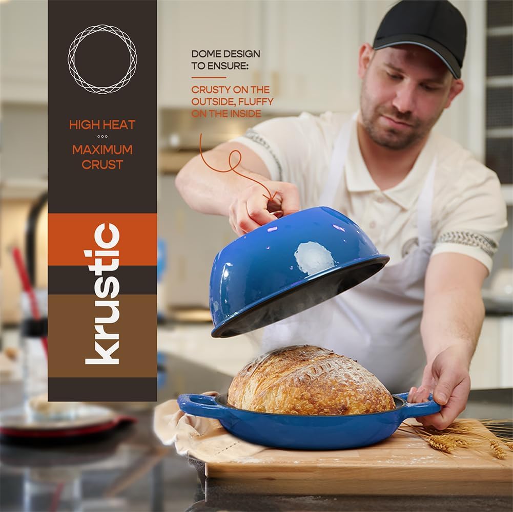 Enameled Cast Iron Dutch Oven for Sourdough Bread Baking | 6 Quart Pot with Lid | 10 Inch Ceramic Enamel Thick Coated Cookware Set with Non Stick Silicone Baking Mat for Cooking