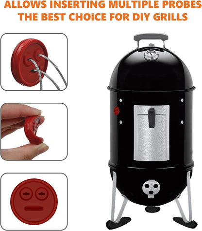 4 Pack Thermometer Meat Probe Red Grommet for Grills, Compatible with Weber 85037 Smokey Mountain Cookers Accessories, and Other Smoer DIY Thermometer Sensor Port