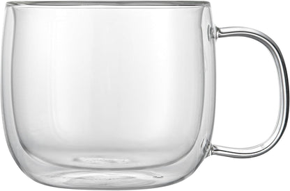 Restaurantware-Forma Professional 16.9 Ounce Double Wall Coffee Mugs, 12 Insulated Coffee Mugs With Handle - Dishwashable, Reusable, Clear Glass Beverage Cups, Freezable, For Hot Or Cold Beverages