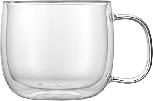 Restaurantware-Forma Professional 16.9 Ounce Double Wall Coffee Mugs, 2 Insulated Coffee Mugs With Handle - Dishwashable, Reusable, Clear Glass Beverage Cups, Freezable, For Hot Or Cold Beverages