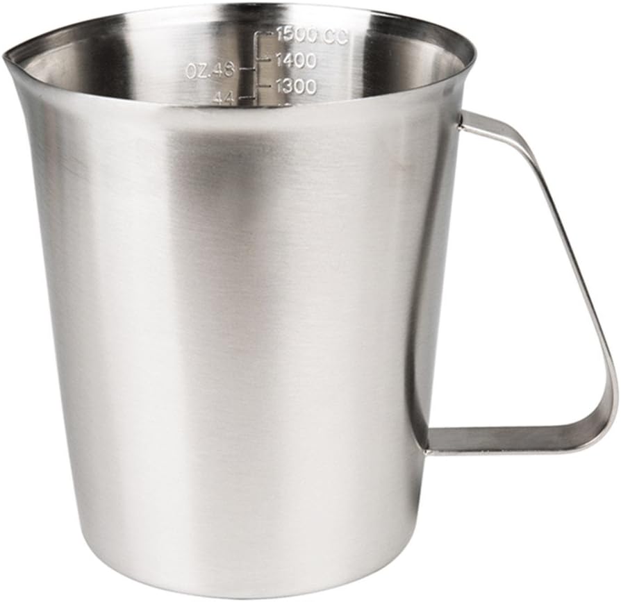 Measuring Cup, Stainless Steel Measuring Cup (48 Ounce, 1.5 Liter-6 Cup), Heavy- Duty Frothing Pitcher, Milk Frothing Pitcher Milk Frother Cup with Marking with Handle for Espresso Machines