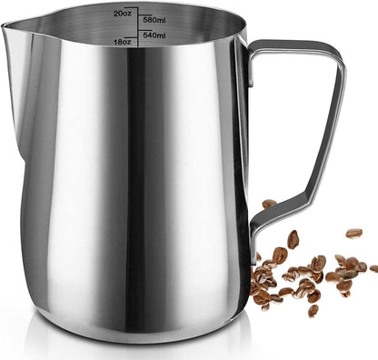 SIKEMAY Milk Frothing Pitcher Cup, 20oz/600ML Milk Frother Cup Stainless Steel Steaming Pitcher Milk Jug Coffee Latte Art Cappuccino Espresso Machine Accessories for Barista Steam Pitchers Tools