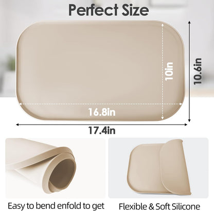 TOHONFOO Silicone Coffee Maker Mat with Lip, 17.4'' x 10.6'' Heavy Duty Coffee Maker Mat for Countertops, Coffee Tray Fit Under Coffee Machine Appliance Automatic Machines Espresso Accessory, Khaki