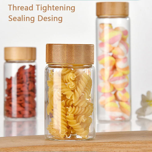 Oidium 4 oz Glass Jars with Bamboo Lids,4-Pack,Glass Spice Jars,Bulk Clear Round for Making Candles,Small Glass Jars For Flour,Sugar,Spices,Tea,Jams,Liquid.wide mouth Mini Jars (Clear 4Pack(4oz))