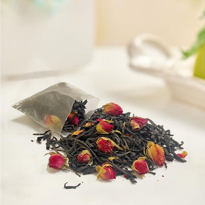 XIEJINJI Rose Black Tea - 40 Tea Bags, Natural Dried Rose and Black Tea Blend, AROMATIC & SMOOTH, Eco-Conscious Tea Bags, Enjoy Hot or Iced