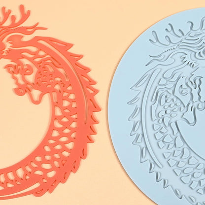 TUKE 3D Cake Lace Mold Fondant Silicone Mold Lace Mat Embosser Texture Silicone Mould Fondant Chocolate Stencil Border Bakeware Cake Decorating (J_ Dragon)