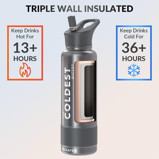 Coldest Insulated Water Bottle with Straw Lid - Stainless Steel Metal Insulated Bottle for Men & Women (Stardust Glitter, 40 oz)