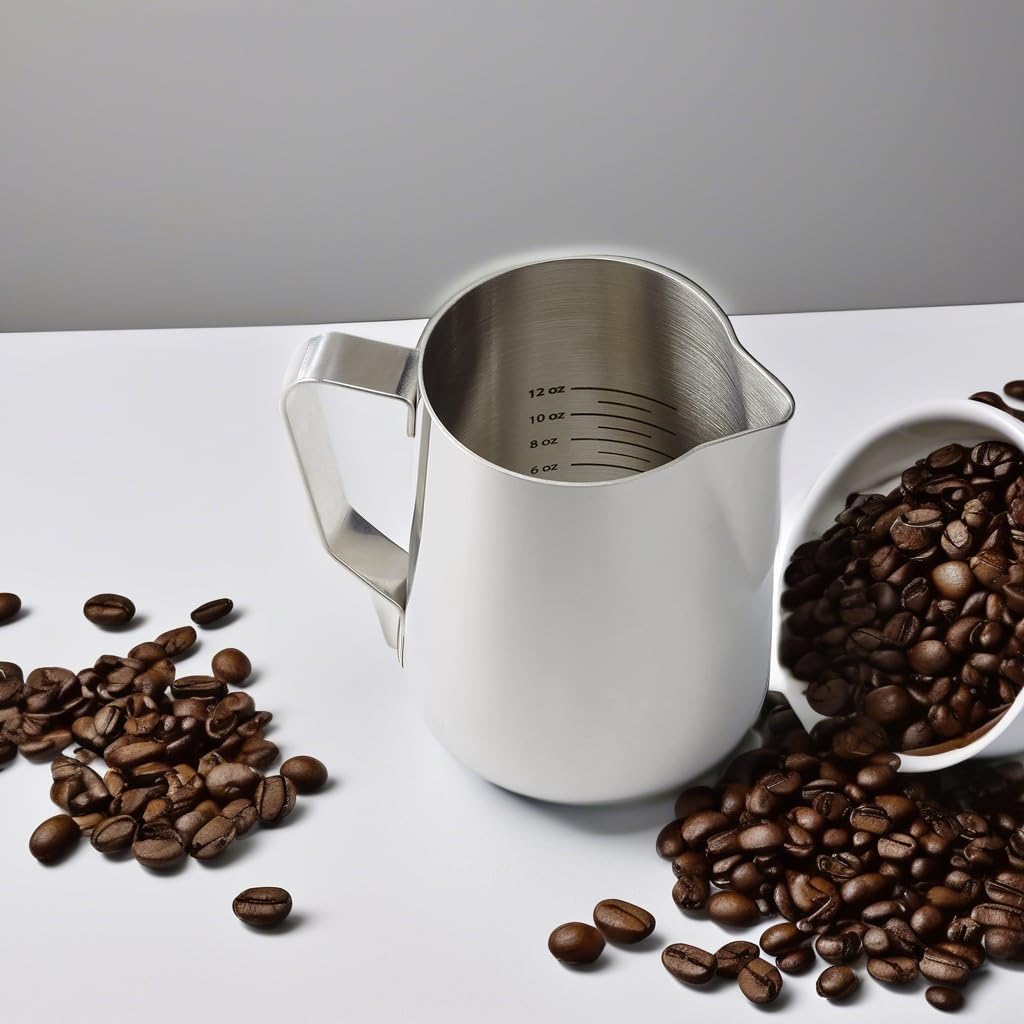 Rattleware 20 Oz Stainless Steel Etched Latte Art Pitcher Frother Cup with Drip-Resistant Spout and Graduated Measurements Jug Perfect for Home, Cafes, Restaurants, Trusted By Baristas Worldwide