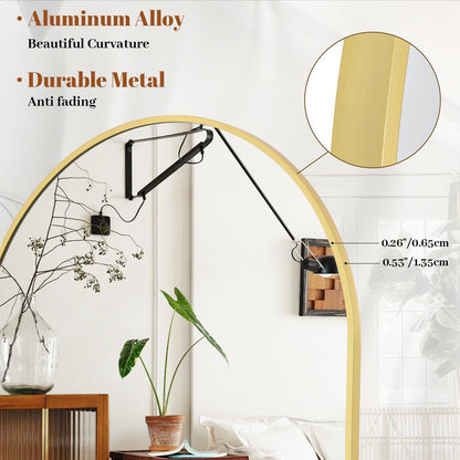 VooBang 21 x 64 inch Arched Full Length Mirror, Gold Arch Floor Mirror Full Length with Stand, Full Body Standing Mirror for Living Room, Bedroom, Hanging or Leaning Against The Wall