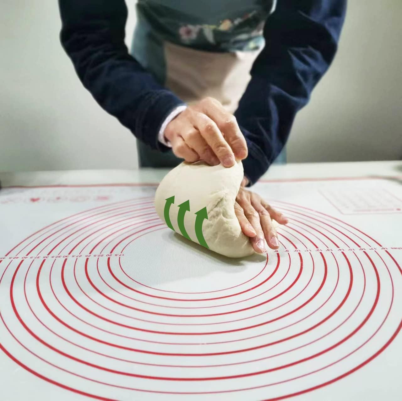 Yansumi silicone pastry non stick baking mat with measurement fondant mat with three sizes for silicone baking mat, counter mat, dough rolling mat,fondant/pie crust mat. (L,24"L x 16"W,Red)