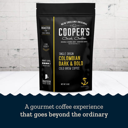 Colombian Dark Roast, Single Origin, Gourmet Organic Cold Brew Coffee Beans, Smooth Taste of Cocoa with Light Fruited Flavors, Cold Brew Coffee Grounds, 1 lb Coffee Bag