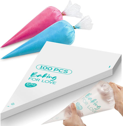 12 Inch Thick Disposable Piping Bags, 100PCS Anti Burst Pastry Bags for Cake Decorating Cream Frosting and Baking Supplies, Tipless Piping