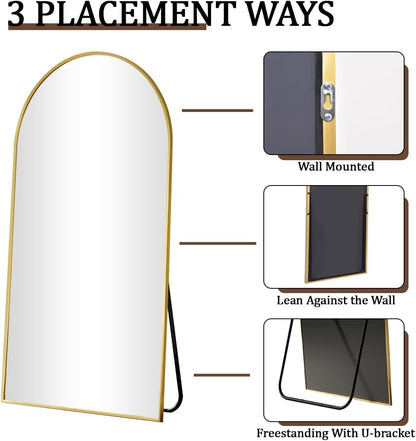 VooBang Oversized Full Length Mirror, 76" x 34" Arch Floor Mirror with Stand, Aluminum Alloy Frame Full Body Mirror for Bedroom Bathroom Living Room Decor, Gold
