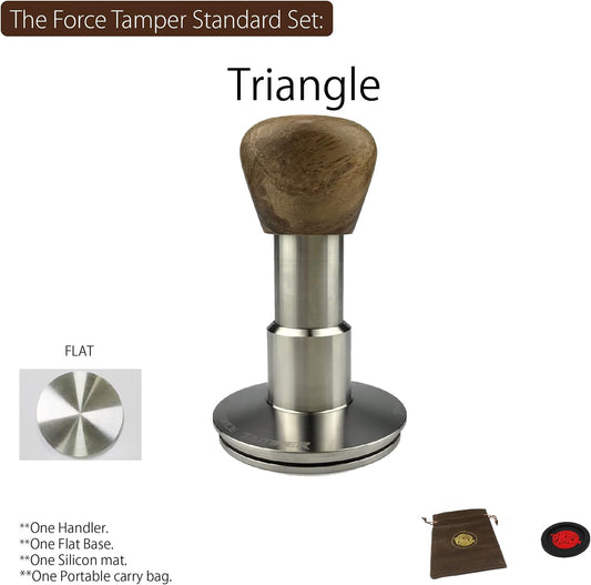 The Force Tamper Automatic Impact Coffee Tamper Standard Set Wood Handle (Triangle, 58.50mm)