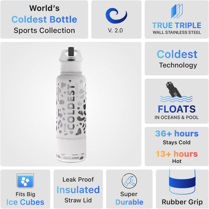 Coldest Insulated Water Bottle with Straw Lid - Stainless Steel Metal Insulated Bottle for Men & Women (Silver Leopard, 40 oz)