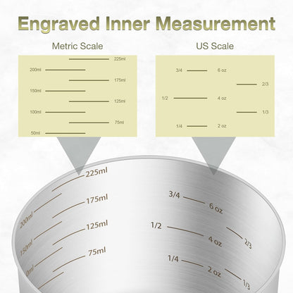 1PCS 1Cup (240ml, 8oz) Single Measuring Cup, Etched Inner Scale Stainless Steel Measure Scoop, Metric and US Measurement, Dishwasher Safe