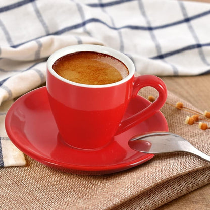 Porcelain Espresso Cup with Saucer And Stainless Steel mini Spoons, Espresso shot Cup, 80ml/2.7Oz, Pack of 2, Red