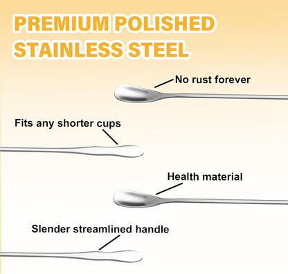8 PCS Stainless Steel Coffee Stirrers - Long Spoon Reusable Cocktail Stir Sticks - 7.87 Inch Bar Spoon for Stirring Coffee, Cold Drink