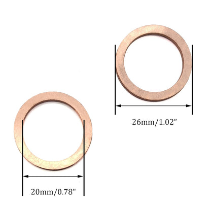 M20 Flat Washer Copper Sealing Ring, 20mm ID 26mm OD 1.5mm Thickness Metric Sealing Gasket, 25 Pieces