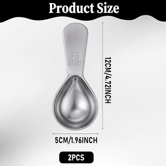 2 Pcs 2 Tbsp Scoop, Stainless Steel 2 Tablespoon Capacity, 30ml Short-Handled Coffee Scoop for Ground Coffees Fits Inside Canisters